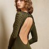 Vestido de noche de seda Ralph Lauren de manga larga para mujer en color oliva Vestido de noche de seda Ralph Lauren de manga larga para mujer en color oliva