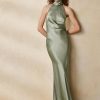 Vestido de noche Ralph Lauren Chilton de satén lavado verde para mujer