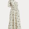 Vestido de popelina fruncido asimétrico con estampado floral de Ralph Lauren para mujer, negro/beige Vestido de popelina fruncido asimétrico con estampado floral de Ralph Lauren para mujer, negro/beige