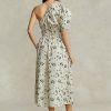Vestido de popelina fruncido asimétrico con estampado floral de Ralph Lauren para mujer, negro/beige Vestido de popelina fruncido asimétrico con estampado floral de Ralph Lauren para mujer, negro/beige