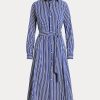 Vestido de rayas con cinturón Ralph Lauren para mujer, color azul marino y blanco Vestido de rayas con cinturón Ralph Lauren para mujer, color azul marino y blanco