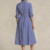Vestido de rayas con cinturón Ralph Lauren para mujer, color azul marino y blanco Vestido de rayas con cinturón Ralph Lauren para mujer, color azul marino y blanco