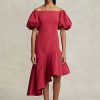 Vestido de tafetán asimétrico con volantes de Ralph Lauren para mujer, color rojo