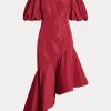 Vestido de tafetán asimétrico con volantes de Ralph Lauren para mujer, color rojo