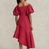 Vestido de tafetán asimétrico con volantes de Ralph Lauren para mujer, color rojo