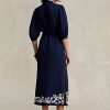Vestido largo de gasa con bordado floral de Ralph Lauren para mujer en color azul marino Vestido largo de gasa con bordado floral de Ralph Lauren para mujer en color azul marino