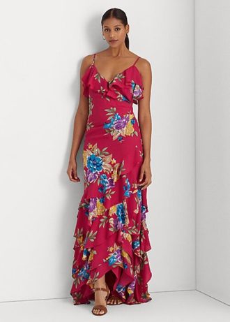 Vestido largo escalonado de georgette floral multicolor de Ralph Lauren para mujer