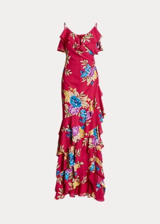 Vestido largo escalonado de georgette floral multicolor de Ralph Lauren para mujer