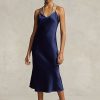 Vestido lencero midi de seda morera Ralph Lauren para mujer, color azul marino