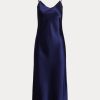 Vestido lencero midi de seda morera Ralph Lauren para mujer, color azul marino