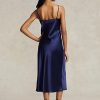 Vestido lencero midi de seda morera Ralph Lauren para mujer, color azul marino