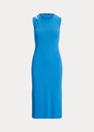 Vestido midi sin mangas de mezcla de algodón azul Ralph Lauren para mujer