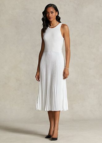 Vestido plisado blanco para mujer de la colección Spelman de Ralph Lauren