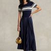 Vestido plisado híbrido Ralph Lauren para mujer en azul marino Vestido plisado híbrido Ralph Lauren para mujer en azul marino