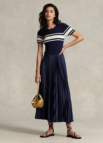 Vestido plisado híbrido Ralph Lauren para mujer en azul marino