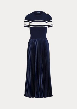 Vestido plisado híbrido Ralph Lauren para mujer en azul marino