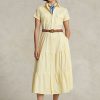 Vestido Ralph Lauren amarillo con cinturón y capas para mujer Vestido Ralph Lauren amarillo con cinturón y capas para mujer