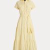 Vestido Ralph Lauren amarillo con cinturón y capas para mujer Vestido Ralph Lauren amarillo con cinturón y capas para mujer