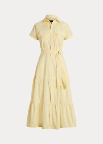 Vestido Ralph Lauren amarillo con cinturón y capas para mujer Vestido Ralph Lauren amarillo con cinturón y capas para mujer