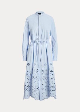 Vestido Ralph Lauren azul claro con bordado de ojales para mujer Vestido Ralph Lauren azul claro con bordado de ojales para mujer