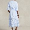 Vestido Ralph Lauren azul claro con bordado de ojales para mujer Vestido Ralph Lauren azul claro con bordado de ojales para mujer