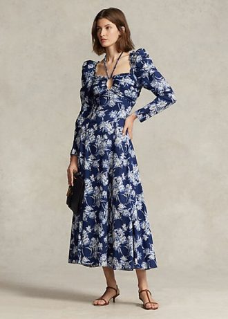 Vestido Ralph Lauren de algodón con estampado floral azul para mujer Vestido Ralph Lauren de algodón con estampado floral azul para mujer