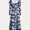 Vestido Ralph Lauren de algodón con estampado floral azul para mujer Vestido Ralph Lauren de algodón con estampado floral azul para mujer