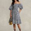 Vestido Ralph Lauren de algodón con mangas abullonadas y estampado floral para mujer Vestido Ralph Lauren de algodón con mangas abullonadas y estampado floral para mujer