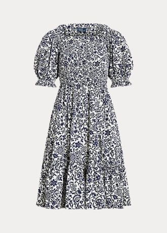 Vestido Ralph Lauren de algodón con mangas abullonadas y estampado floral para mujer Vestido Ralph Lauren de algodón con mangas abullonadas y estampado floral para mujer