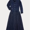 Vestido Ralph Lauren de gasa de algodón índigo para mujer, color azul marino Vestido Ralph Lauren de gasa de algodón índigo para mujer, color azul marino