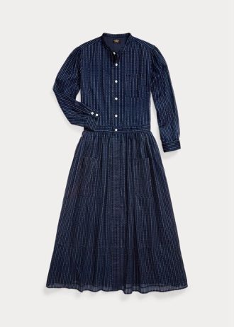 Vestido Ralph Lauren de gasa de algodón índigo para mujer, color azul marino Vestido Ralph Lauren de gasa de algodón índigo para mujer, color azul marino