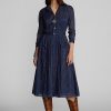 Vestido Ralph Lauren de gasa de algodón índigo para mujer, color azul marino Vestido Ralph Lauren de gasa de algodón índigo para mujer, color azul marino