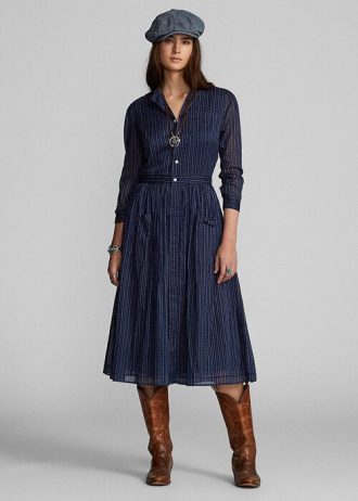 Vestido Ralph Lauren de gasa de algodón índigo para mujer, color azul marino Vestido Ralph Lauren de gasa de algodón índigo para mujer, color azul marino
