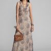 Vestido Ralph Lauren de gasa de seda arrugada con estampado floral multicolor/marrón para mujer Vestido Ralph Lauren de gasa de seda arrugada con estampado floral multicolor/marrón para mujer
