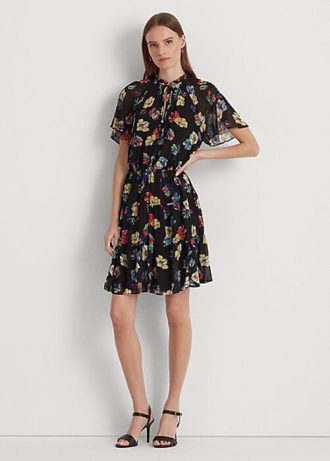 Vestido Ralph Lauren de georgette arrugado con estampado floral multicolor para mujer Vestido Ralph Lauren de georgette arrugado con estampado floral multicolor para mujer