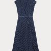 Vestido Ralph Lauren de georgette de seda con lunares en azul marino/crema para mujer