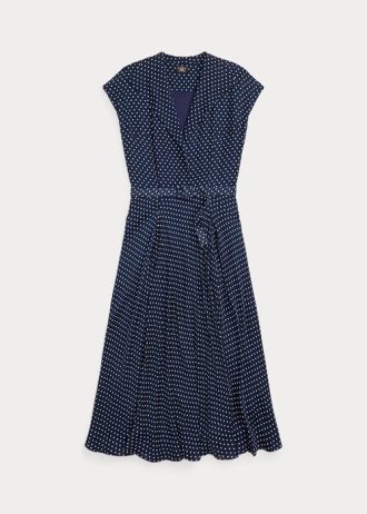 Vestido Ralph Lauren de georgette de seda con lunares en azul marino/crema para mujer Vestido Ralph Lauren de georgette de seda con lunares en azul marino/crema para mujer