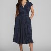 Vestido Ralph Lauren de georgette de seda con lunares en azul marino/crema para mujer