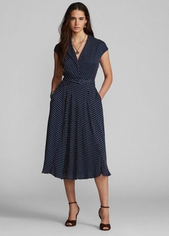 Vestido Ralph Lauren de georgette de seda con lunares en azul marino/crema para mujer Vestido Ralph Lauren de georgette de seda con lunares en azul marino/crema para mujer