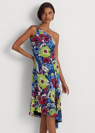 Vestido Ralph Lauren de georgette floral multicolor con un solo hombro para mujer Vestido Ralph Lauren de georgette floral multicolor con un solo hombro para mujer