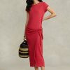 Vestido Ralph Lauren de jersey de lino con detalle anudado para mujer en color rojo Vestido Ralph Lauren de jersey de lino con detalle anudado para mujer en color rojo