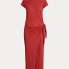 Vestido Ralph Lauren de jersey de lino con detalle anudado para mujer en color rojo Vestido Ralph Lauren de jersey de lino con detalle anudado para mujer en color rojo