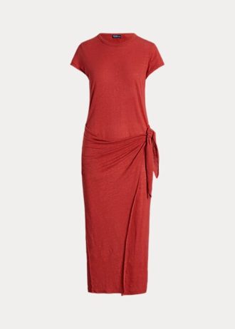 Vestido Ralph Lauren de jersey de lino con detalle anudado para mujer en color rojo Vestido Ralph Lauren de jersey de lino con detalle anudado para mujer en color rojo