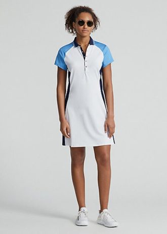 Vestido Ralph Lauren de jersey elástico con bloques de color blanco y azul para mujer Vestido Ralph Lauren de jersey elástico con bloques de color blanco y azul para mujer