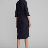 Vestido Ralph Lauren de lana y algodón con cinturón para mujer, color azul marino Vestido Ralph Lauren de lana y algodón con cinturón para mujer, color azul marino