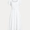Vestido Ralph Lauren de lino blanco con bordado de ojales para mujer Vestido Ralph Lauren de lino blanco con bordado de ojales para mujer