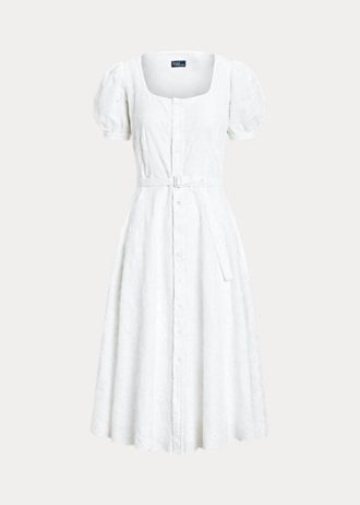 Vestido Ralph Lauren de lino blanco con bordado de ojales para mujer Vestido Ralph Lauren de lino blanco con bordado de ojales para mujer