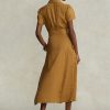 Vestido Ralph Lauren de lino con cinturón y manga corta para mujer, color marrón