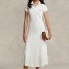 Vestido Ralph Lauren de malla de algodón elástico con ojales para mujer, color blanco Vestido Ralph Lauren de malla de algodón elástico con ojales para mujer, color blanco