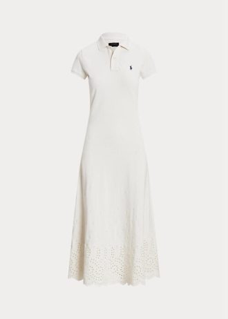 Vestido Ralph Lauren de malla de algodón elástico con ojales para mujer, color blanco Vestido Ralph Lauren de malla de algodón elástico con ojales para mujer, color blanco